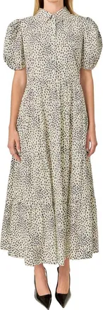 English Factory Print Puff Sleeve Maxi Dress in Beige/Black at Nordstrom, Size X-Small