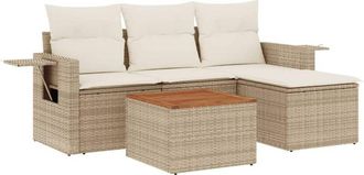 vidaXL Juego De Sof&aacute;s Jard&iacute;n Con Cojines 5 Pzas Rat&aacute;n Sint&eacute;tico Beige Vidaxl