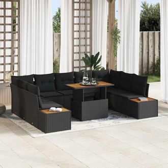 vidaXL Vidaxl - Conjunto De Comedor De Jard&iacute;n Con Coj&iacute;n 10 Pcs Negro, Marr&oacute;n