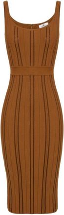 Elisabetta Franchi Brown Stripes Scoop Neck Midi Dress