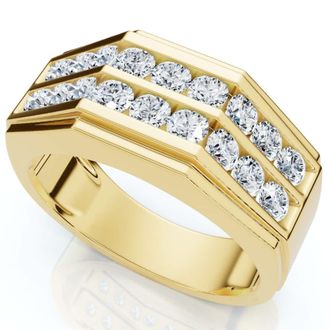 Pompeii3 1 1/2Ct Mens Multi-Row Diamond Ring in 10k Yellow Gold