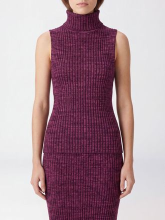 Paco Rabanne Sleeveless Ribbed Knit Turtleneck Top in Virgin Wool and Silk with a Slim Fit