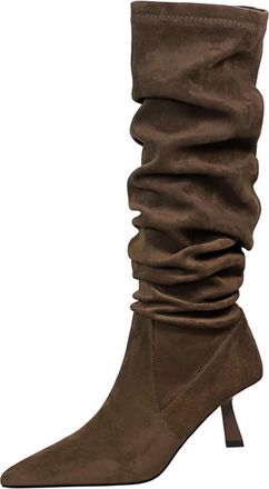 Generic High Boots Women Faux Suede Stiletto 6.5CM Sexy Pointed Toe Pleated Fashion Long Tall Winter Boots Shoes-numeric_3_point_5
