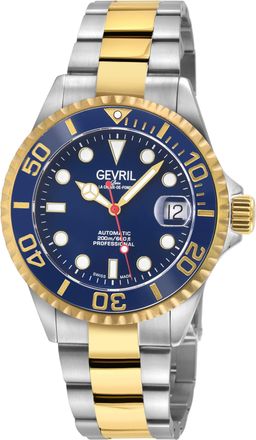 Gevril Group Wall Street Dark Blue Enamel Dial, Ceramic Blue Bezel, 316L Stainless Steel Two toned IPYG Bracelet Watch