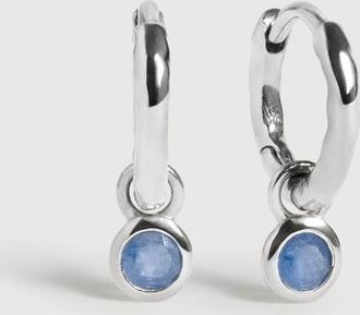 Monica Vinader Sterling Silver September Birthstone Huggie Earrings Blue Sapphire