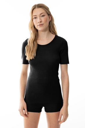 Mey T-Shirt MEY Wool Love, Damen, Gr. XXS/XS, schwarz, Obermaterial: 70% Schurwolle, 30% Seide, schmal h&uuml;ftbedeckend, Rundhals, Shirts T-Shirt, schmale Pa