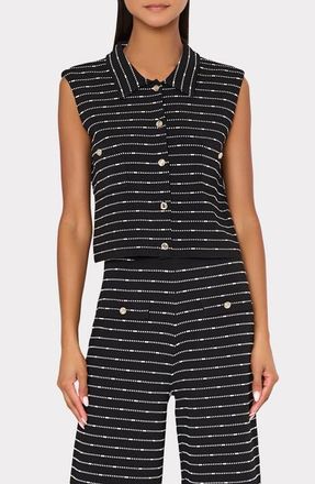 Milly Lainey Sleeveless Button-Up Top in Black/White at Nordstrom, Size Small