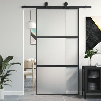 Berkfield Home Sliding Door Black 102.5x205 cm Tempered Glass & Aluminium