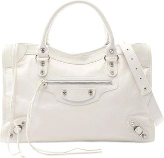 Balenciaga 2010-2025 Medium Lambskin Motocross Classic City satchel - Bianco