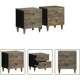 vidaXL Comodino da camera da letto - Comodini 2pz Grigio Chiaro 40x33x46 cm in Legno Massello Mango