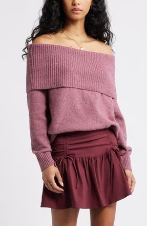 BP. Boucl&eacute; Off the Shoulder Sweater in Burgundy Shade at Nordstrom Rack, Size Xx-Small
