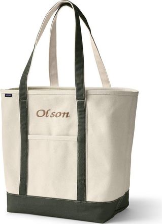 Lands End Open Top Long Handle Canvas Tote Bag in Natural/dark Olive Green at Nordstrom, Size Medium