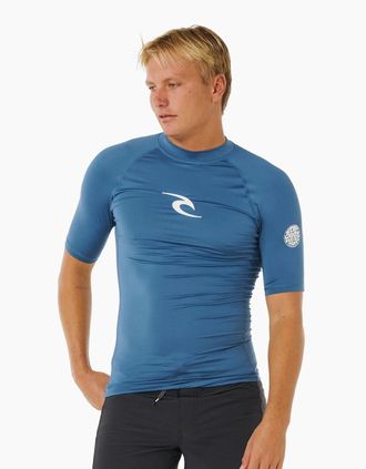 Rip Curl Mens Rip Curl Mens Waves Short Sleeve Rash Vest - Blue - Size: 36