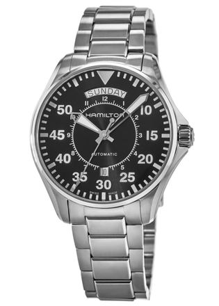 Hamilton Khaki Aviation Pilot Day Date Auto Black Dial Steel Mens Watch H64615135