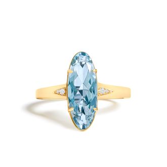 House of Brilliance 10K Yellow Gold Oval Blue Topaz and Diamond Accent Cocktail Ring