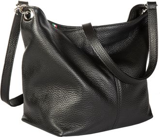 LiaTalia Womens Shoulder Bag - Soft Grained Leather Bag - Medium Size Hobo Handbag Purse Made with 100% Italian Leather - ADAL [Black]