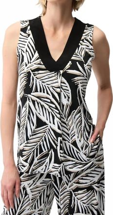 Joseph Ribkoff Tropical Print V-Neck Sleeveless Top In Black/multi
