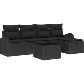 vidaXL Juego De Sof&aacute; Con Coj&iacute;n Manual 6 Pcs Negro Rat&aacute;n Sint&eacute;tico