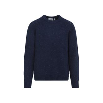 Carhartt Work in Progress Speckled Jupiter Blue Lambswool Anglistic Sweater-Uomo