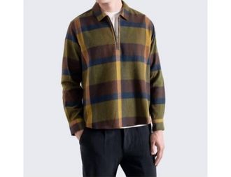 Far Afield Half-Zip Day Flannel Shirt In Green