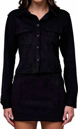 Hidden Jeans Suede Cropped Button Front Shirt In Black