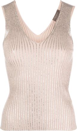 PESERICO ribbed-knit V-neck top - women - Viscose/Polyester - 44 - Gold