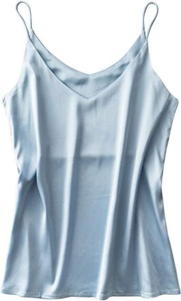 Generic Womens Silk Satin Camisole Tank Tops Sexy V Neck Fashion Casual Spaghetti Strap Blouses Classic Versatile Ladies Sleeveless Cami Shirt Soft Comfy Paja