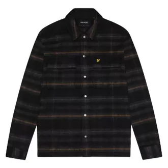Lyle & Scott Mens Brushed Tartan Jet Black Overshirt Jacket - Size X-Large