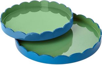 Two's Company Set Of 2 Scalloped Dual Tone Lacquered Trays