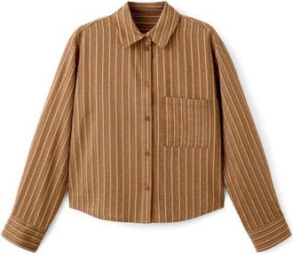 Mango Stripe Rhinestone Shirt in Brown at Nordstrom, Size 6