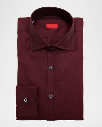 Isaia Mens Cotton Micro-Herringbone Dress Shirt