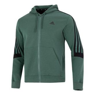 adidas Mens adidas Stripe Logo Athleisure Casual Sports Knit Hooded Jacket Autumn Green HC5841