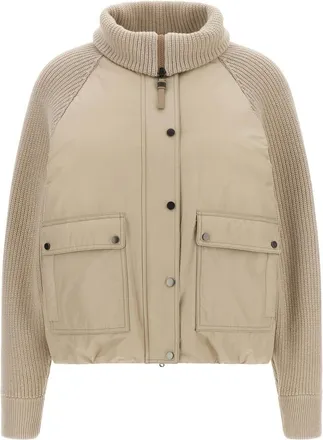 Brunello Cucinelli Jassen, Dames, Beige, M, Katoen, Hybrid Down Jacket