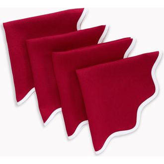 Solino Home Linen Dinner Napkins - Giselle Scallop Edge, 20 Round in White And Red at Nordstrom, Size Large