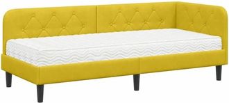 vidaXL Corner Bed Frame with Mattress Yellow 80 x 200 cm Velvet vidaXL