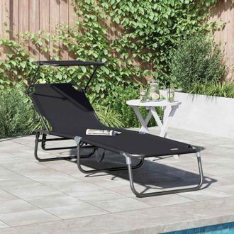 vidaXL Vidaxl - Folding Sun Lounger Folding Black 56 x 190 x 81cm Fabric