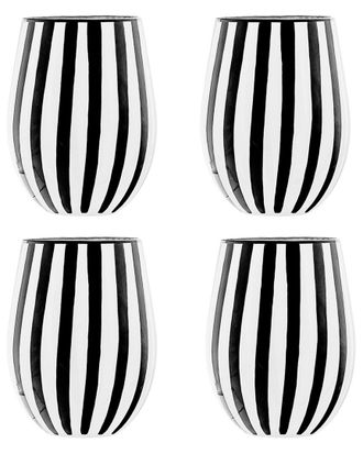 10 Strawberry Street Set Of 4 Black & White Stripe Glassware, Stemless Wine Glass