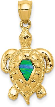 Diamond2Deal 14k Yellow Gold Polished Created Blue Opal Turtle Pendant