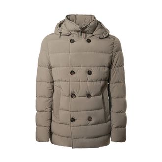 Moorer Jassen, Heren, Bruin, M, Leer, Acqua Double-Breasted Down Jacket
