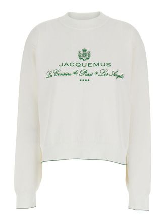 Jacquemus White Sweater With Logo Embroidered On The Front And Short Design In Cotton Woman