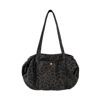 Generic Leopard Print Nylon Shoulder Bag Large Capacity Multi-Pocket Shopping Bag Womens Casual Handbag(Black leopard print)
