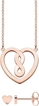 Thomas Sabo Damesketting en oorbellen set - Hart & Oneindigheid Motief in 925 Sterling Zilver met 750 Ros&eacute;goud Vergulding- 42 cm - Dames - Kettingen - Roze - ONE 