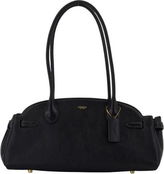 Coach Shoulder Bags, female, Black, ONE SIZE, Black Leather Shoulder Bag with Zipper