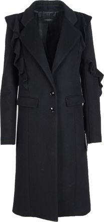 Patrizia Pepe Womens Wool Coat Ruffled Detail - Black - Size EU 38 (Womens)