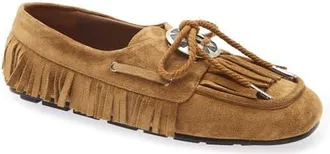 Freda Salvador Romona Fringe Driving Loafer in Chestnut Suede at Nordstrom, Size 7
