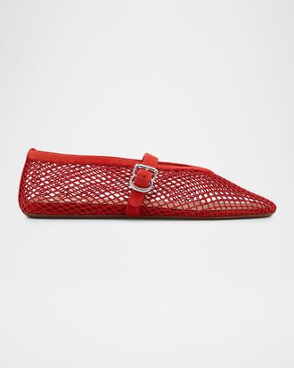 Alaia Mesh Mary Jane Suede Ballerina Flats