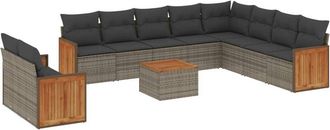 vidaXL Set De Sof&aacute;s De Jard&iacute;n 11 Pzas Y Cojines Rat&aacute;n Sint&eacute;tico Gris Vidaxl