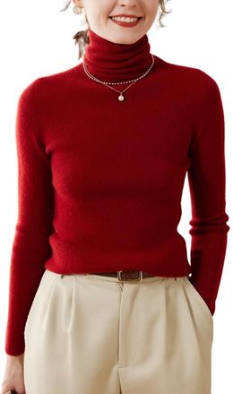 Dissa Women Cashmere Jumper Red Roll Neck Sweater Long Sleeve Slim Cashmere Wool Thin Jumper Solid Color Ladies Sweater,12,SPR2263