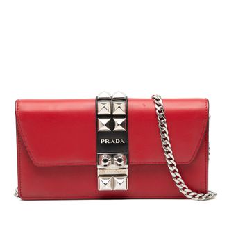 Prada Pre-owned Womens City Calfskin Studded Elektra Clutch With Chain - Poppy Leather - One Size
