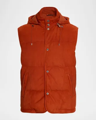Stefano Ricci Men & apos;s Suede Hooded Snap-Front Vest